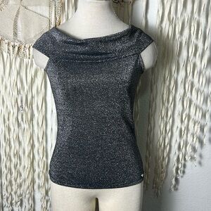 Ted Baker Silver Metallic Off The Shoulder TOp Size 2/M
